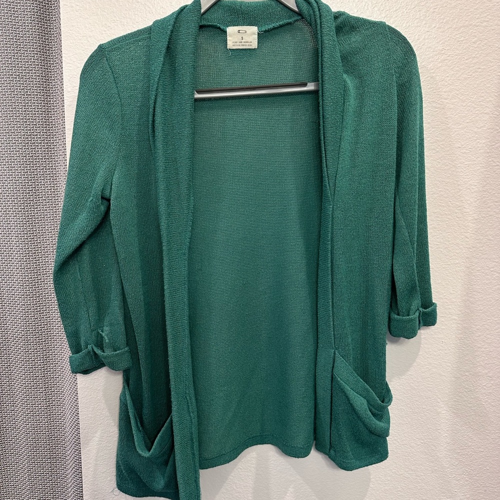 Green open cardigan
